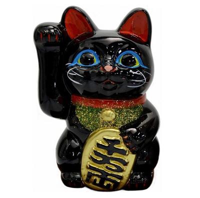 Tokoname Ware Schwarze Maneki Neko Rechte Hand 13cm Hoch Hergestellt in Japan