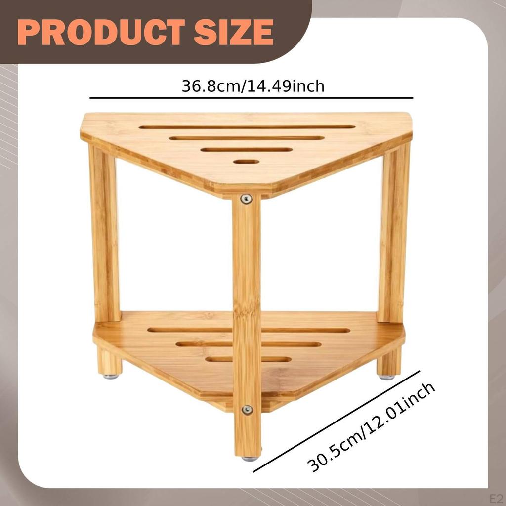 Corner Shower Stool Bamboo Stand Waterproof Two-Tier Lightweight Structure Suitable for Entryway