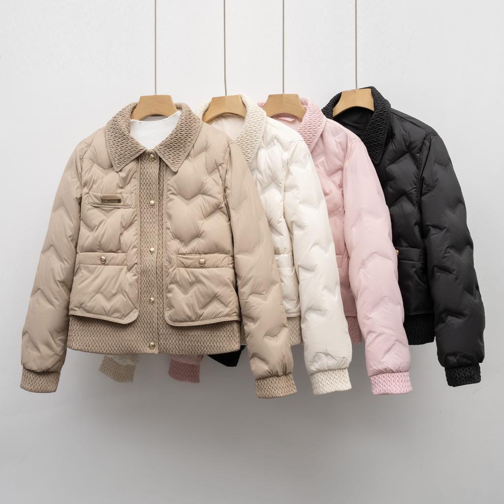 Women Cotton Padded Coats Autumn Winter Lightweight Fashion Turn-down Collar Quilted Jacket Outerwear Female Warm Overcoats