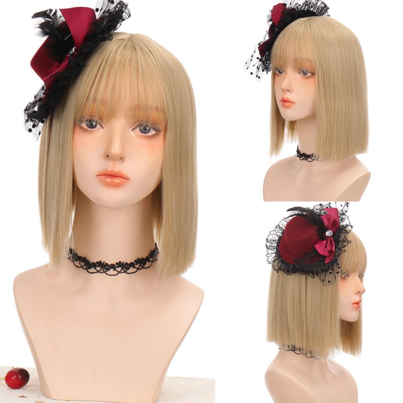 Short Straight Hair Wig Brown BOB Liu Hai Lady Wig High Temperature Resistance