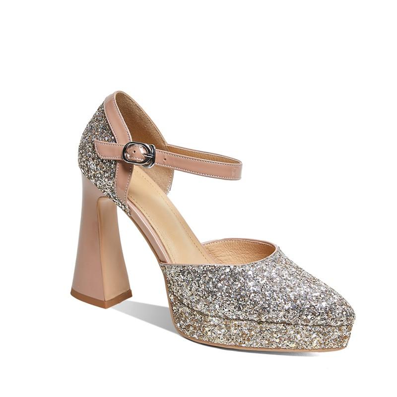 

Модные пайетки Модная женская обувь 2024 Лето Новые босоножки на высоком каблуке Большой размер Женская обувь Золото Серебро 40 золотой