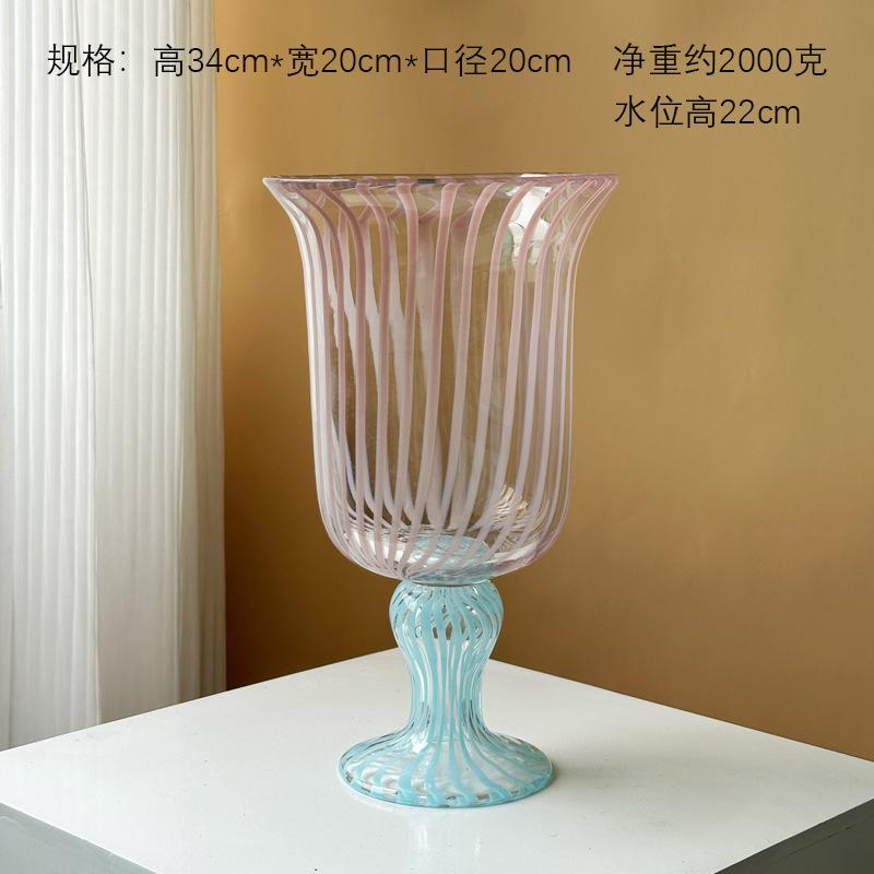 

Luxury Striped Tall Glass Vase for Living Room Tabletop Flower Arrangement Decor