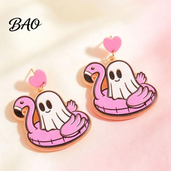 Versatile Daily Leisure Earrings 1 Pair Summer Halloween Ghost for Women, Cute Acrylic Holiday Accessories Pool Float Dangle Drop Earrings,