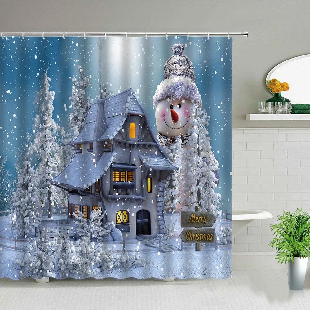 Waterproof Bathroom Shower Curtain Elk Christmas Santa Claus Fairy Snow Night Printed Bath Washable Quick Dry Wrinkle Decoratio