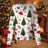 Women's Casual Christmas Print Long Sleeve Button Front Cardigan Scrub Top