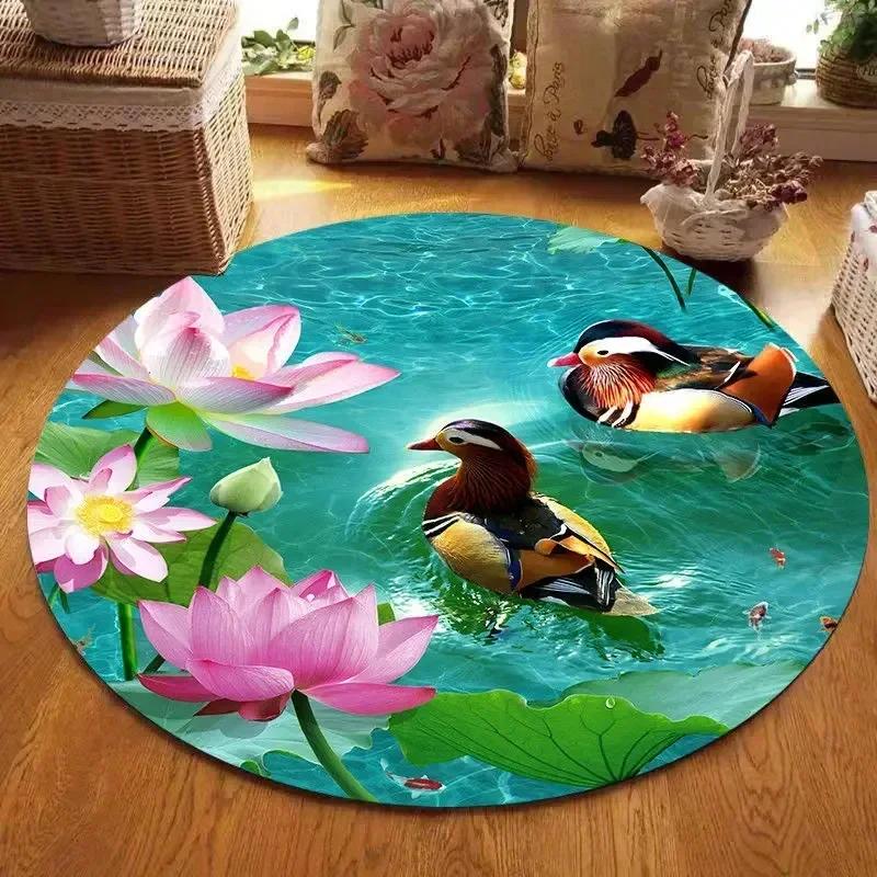 Lotus Landschaftsmalerei Runder Teppich Stuhl Sofa Teppiche Zuhause Wohnzimmer Schlafzimmer Badezimmer Bodenmatte Bedruckte Heimdekorationen