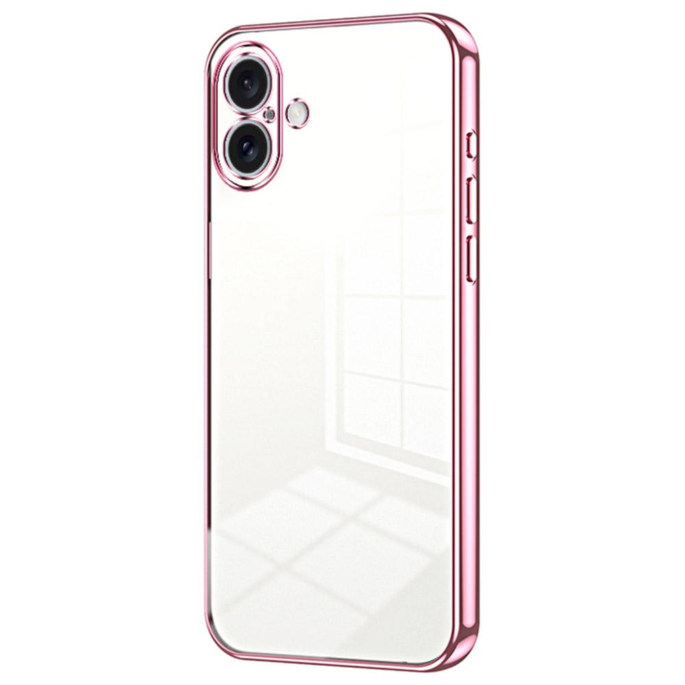 

For iPhone 16 Case Electroplating Frame Soft TPU Phone Cover Pink