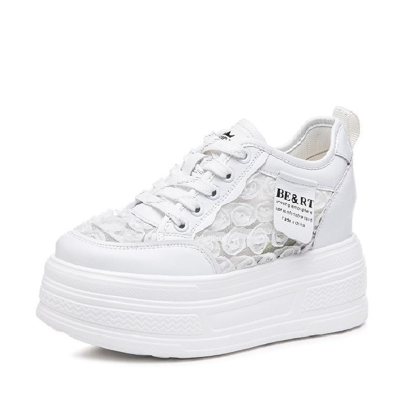 

Leather little white shoes women s new single-mesh breathable thick-soled heightening sports and leisure shoes versatile muffin board shoes 34 белый