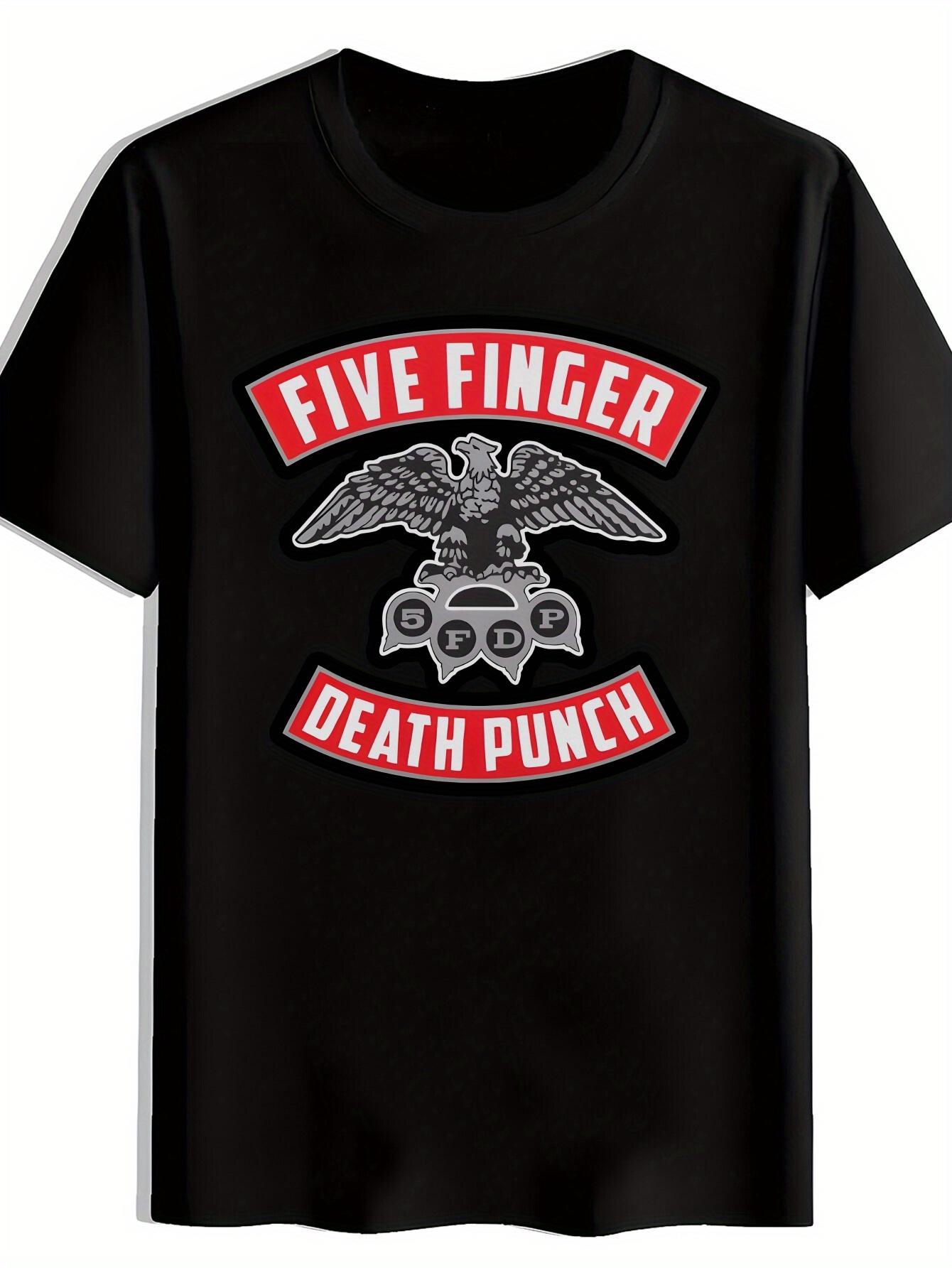 Vintage Rock Band Graphic T-shirt - Casual Summer Polyester Round Neck Tee with  Five Finger Death Punch  Print XXL