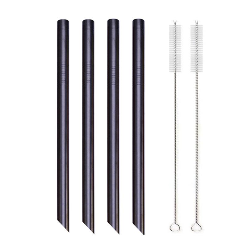 12x215mm Reusable 304 Stainless Steel Drinking Straws Set Eco-Friendly Metal Straw for Smoothie Boba Bubble Tea Milkshakes