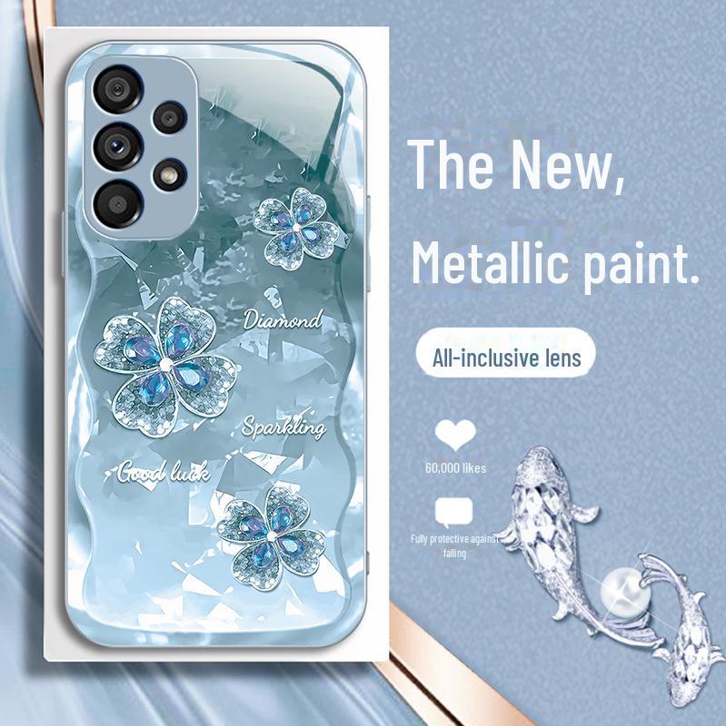 Samsung S23 Plus/Galaxy 23 Ultra Four-Leaf Clover Glass Case with S8 Lens Protection - Advanced Anti-Fall Design