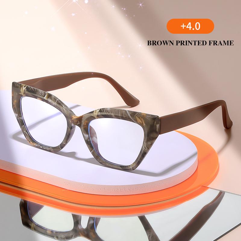 Women'S Elegant Cat-Eye Reading Glasses - Non- Elderly Glasses with Floral Pattern Full-Rim Frame for Everyday & Formal Events
