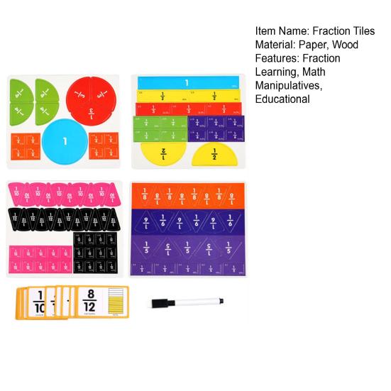 1 Set Fraction Learning Cards Percentage Decimal Fraction Tiles Circles Math Manipulatives Elementary Students