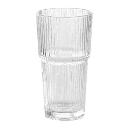 Ribbed Glass Cup with Lid And Straw, 600ml Large Capacity Iced Coffee Tumbler, Reusable Cold Drink Cup for Home Office Travel Use