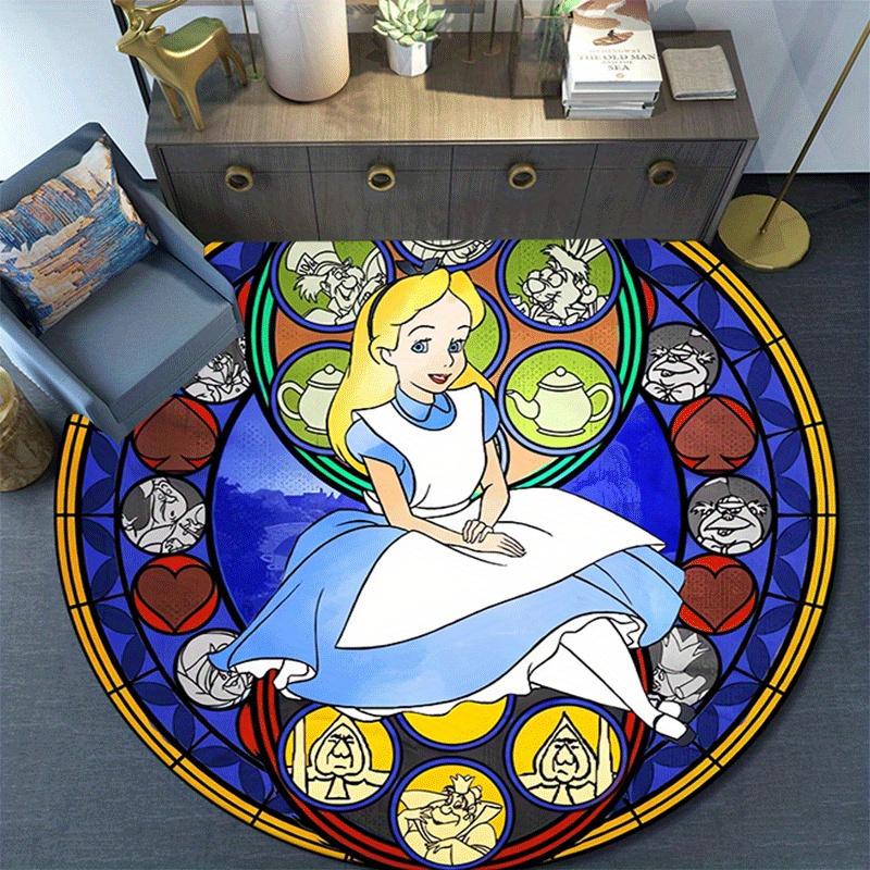 1pc Alice in Wonderland Round Area Rug,Non Slip,Machine Washable Polyester Carpet for Living Room,Bedroom Decor