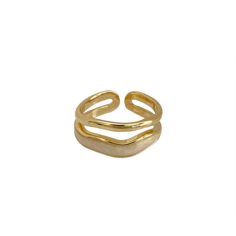 Student Korean version of simple white fritillary double-layer ring niche design index finger ring trendy fashion personality octagonal jewelry