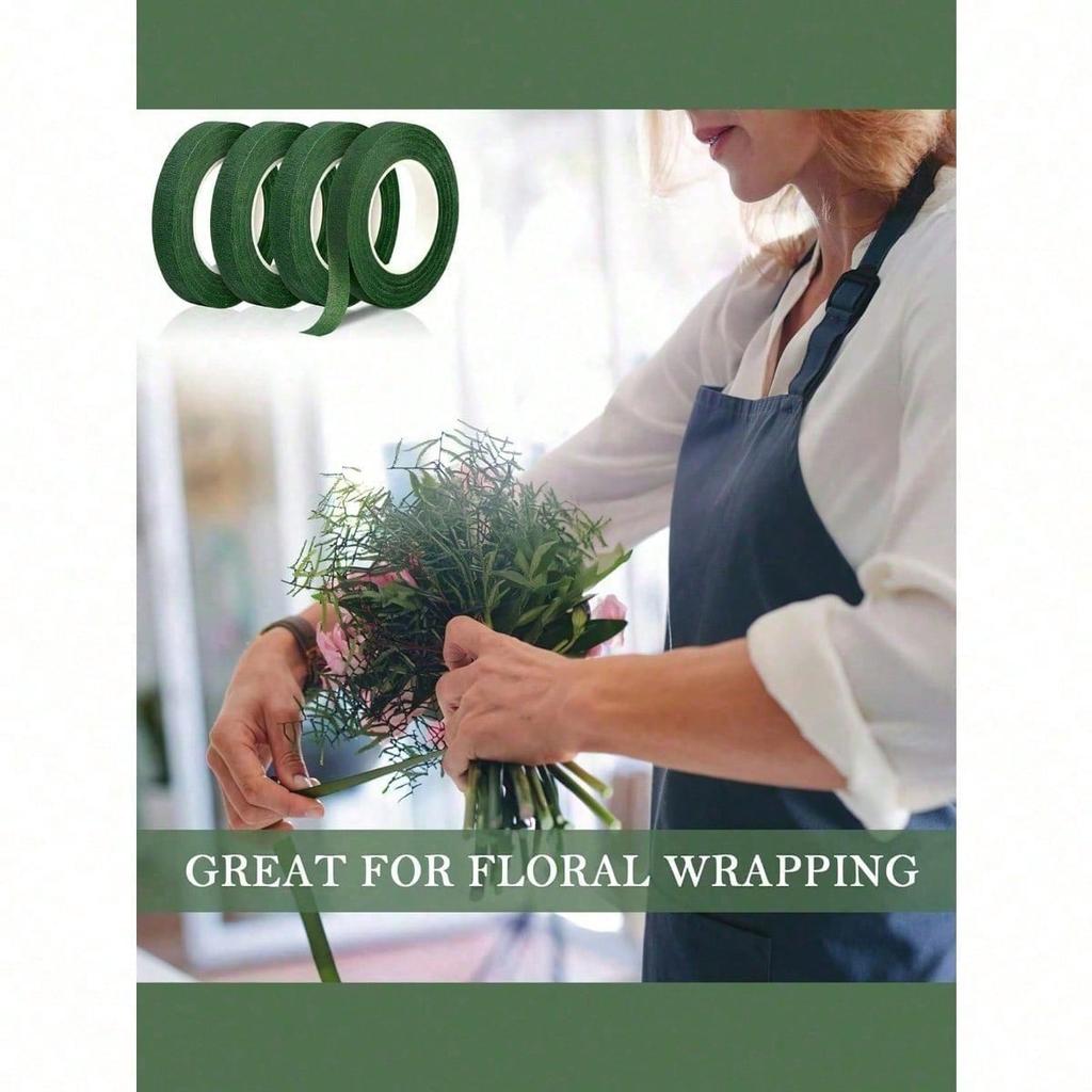 3Rolls Green Floral Tape, DIY Wedding Bouquet Stem Wrapping Material, Flower Shop Valentine's Day Mother's Day Father's Day Bouquet Packaging Material