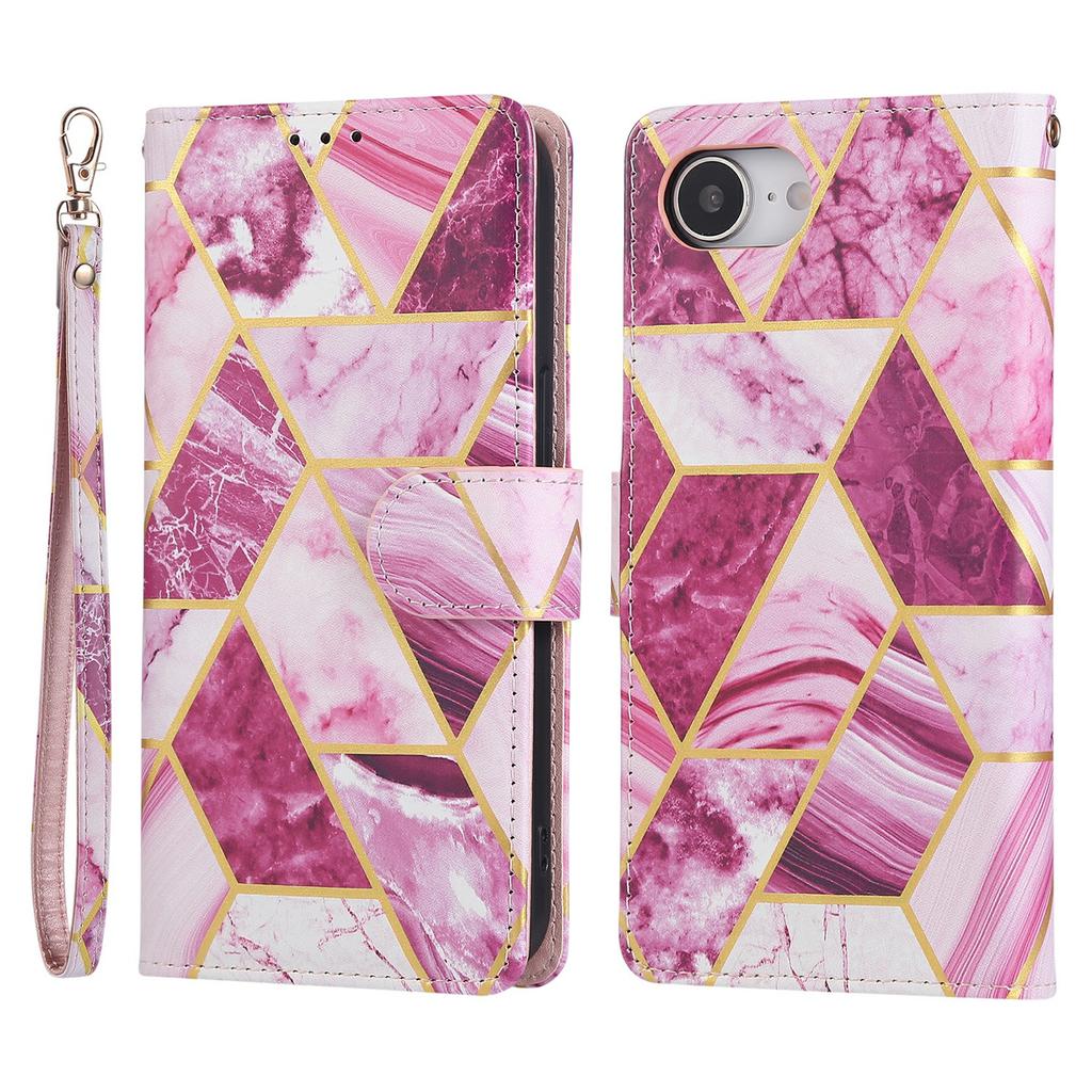 For iPhone 16e Case Lacquered Marble Pattern Leather Phone Cover