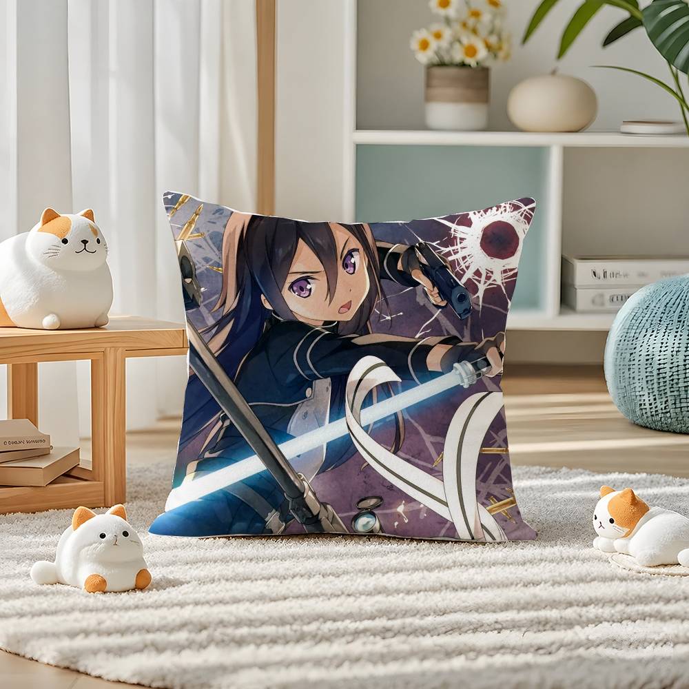 Sword Art Online Premium Character Series Plush Pillow Cover Soft Short Plush Cushion Cover For Sofa Bedroom Home Decor Gift