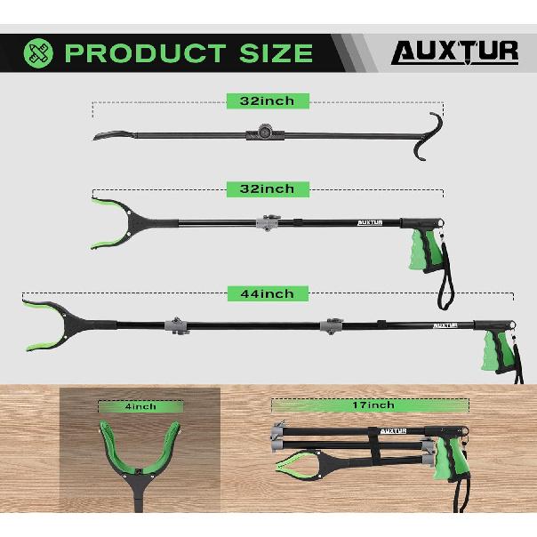 44"Grabber Tool and 32"Long Handled Shoe Horn, 3pack Grabber Reacher Tool Set with 360 Rotating Head,Extra Long for Easy Pickup - Trash Grabber