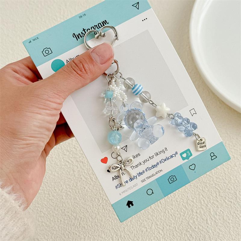 

Милый прозрачный брелок-подвеска в виде медведя, с бантом любви, элегантный брелок для ключей, сладкая цепочка для телефона, девчачье украшение для рюкзака, подарок
