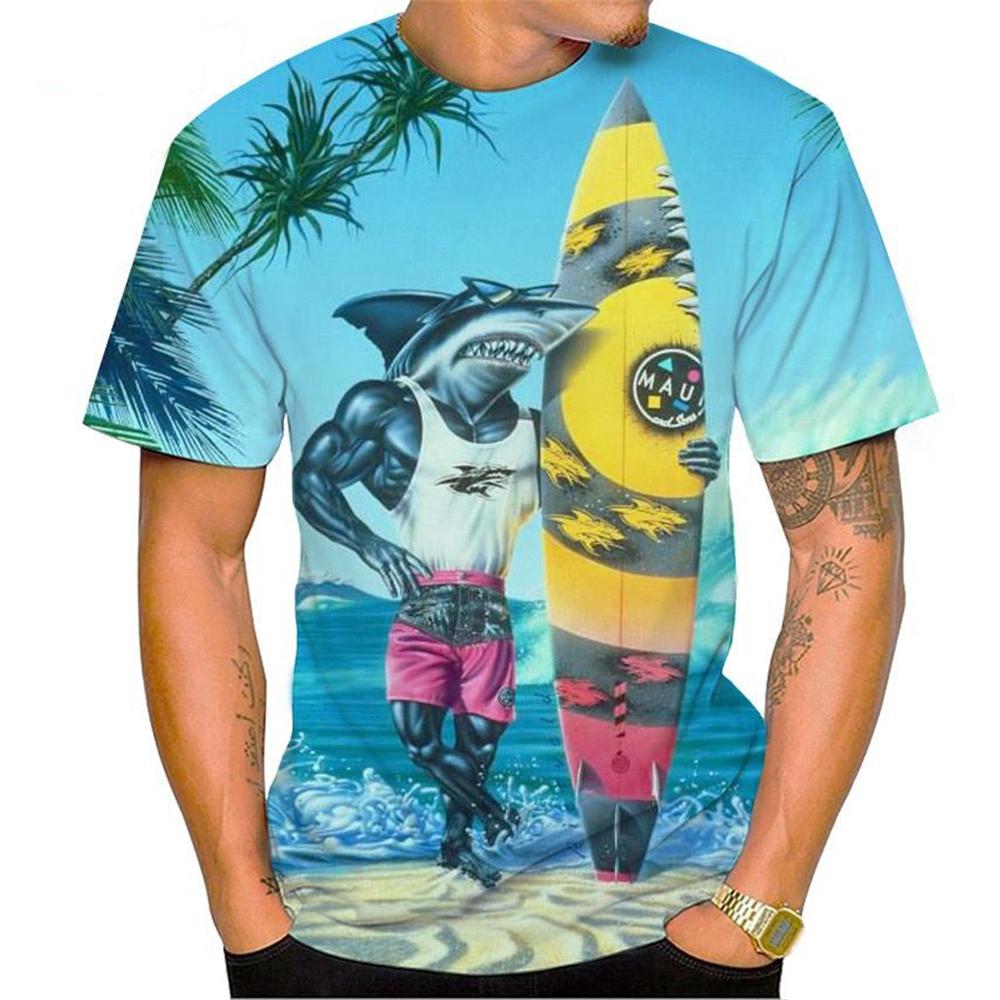 New Hot Sale Shark Surf Shark 3D Printing Men's T-Shirt Fashion Casual Harajuku Style Shark Art Short Sleeve Tops