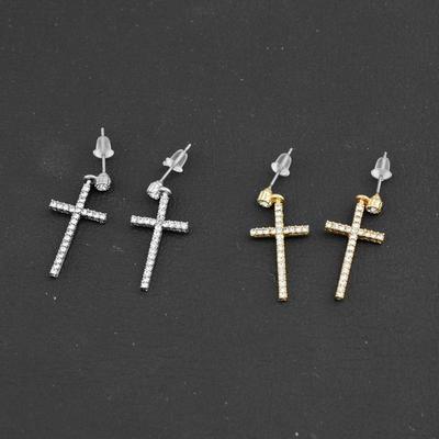 Rhinestone Cross Stud Earrings & Pendant - Classic Christmas Gift Jewelry DIY Set