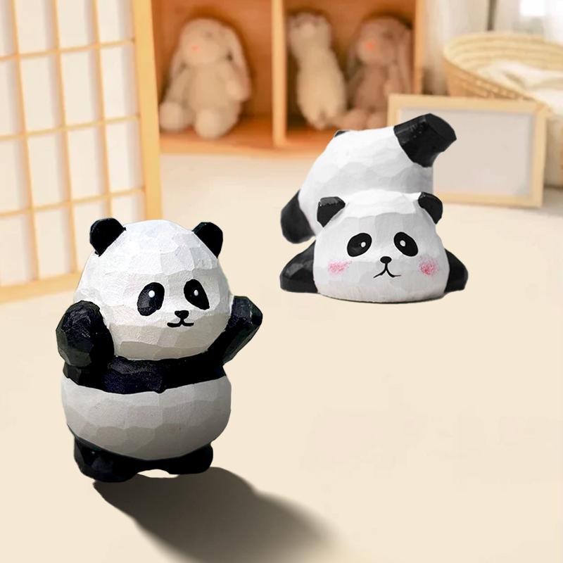 

1 шт. Оригинальная креативная миниатюрная черно-белая панда, украшения из дерева, скульптура, резьба по дереву, панда