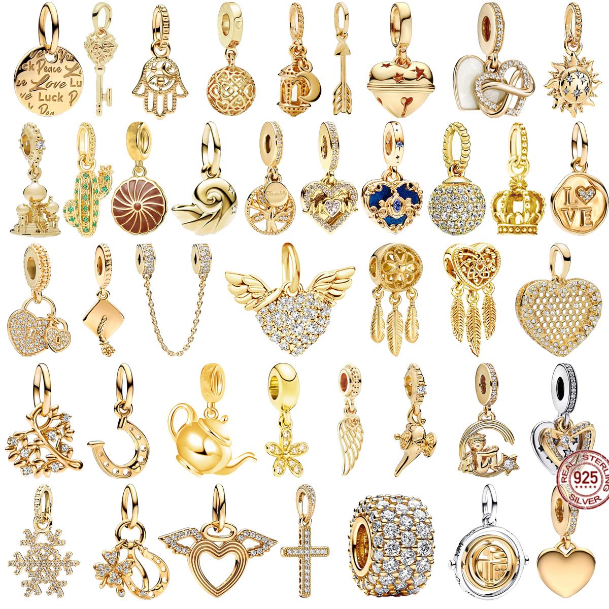 

Лидер продаж, позолоченная серия, очаровательные бусины, стерлинговое серебро S925, висячие, подходят для оригинального браслета, ожерелья, ювелирные изделия «сделай сам», женский подарок