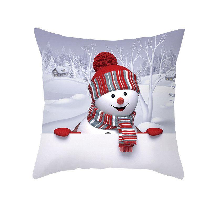 Cozy 18" Christmas Cushion Cover Featuring Cute Santa Claus And Snowman For Holiday Charm