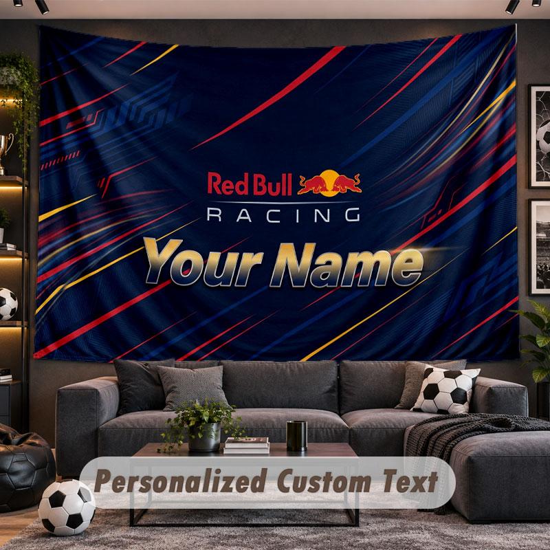 Wall Hanging Tapestry Custom NameRed Bull Racing Pattern Personalized Printed Fabric Wall Decor