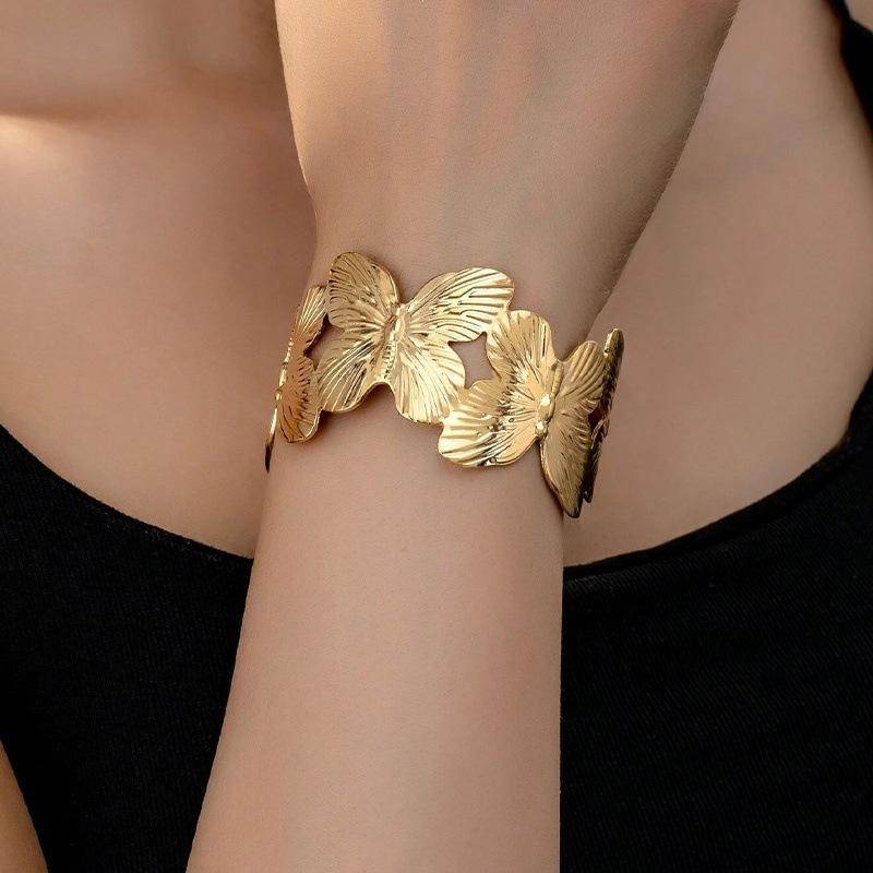 Statement Metal Flower Butterfly Bracelets New Personality Geometric Open Adjustable Bangles Cuff Bracelets Party Hand Jewelry