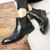 Herren Chelsea Boots mit spitzer Zehenpartie – Vintage Krokodilmuster, Echte Leder Schlupf-Stiefeletten, Mid-Top Britischer Stil.