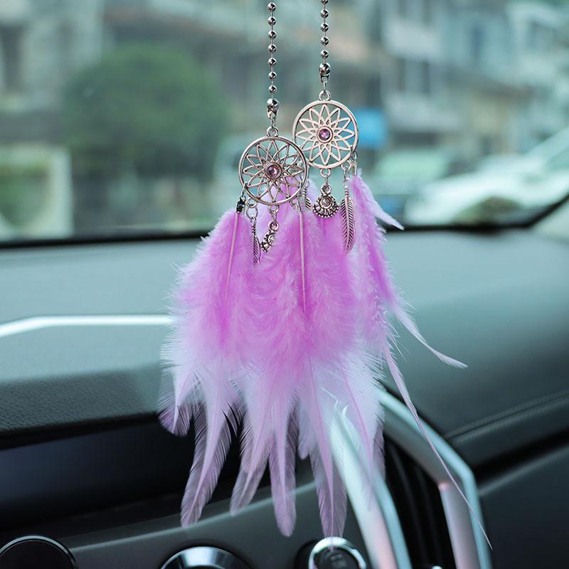 Feather Car Rearview Mirror Handing Pendants Dream Catcher Alloy Decoration