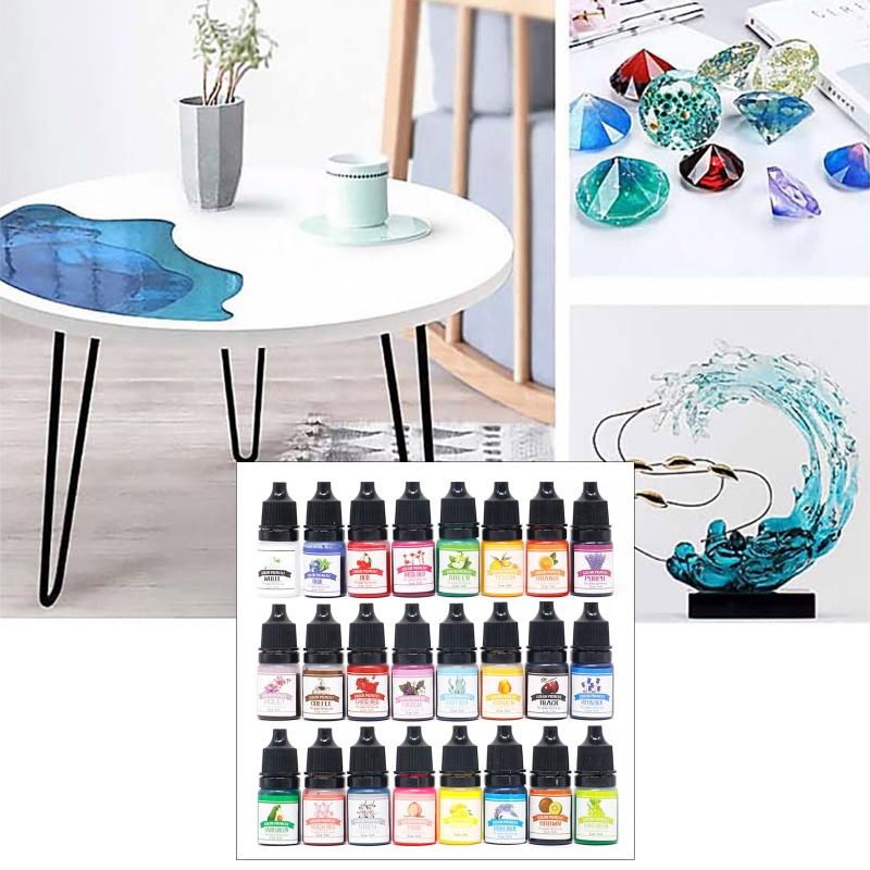 Epoxy Resin Pigment 24 Colors Transparent Non Toxic UV Epoxy Resin Dye Liquid Resin Coloring Jewelry Making 0.17oz Each