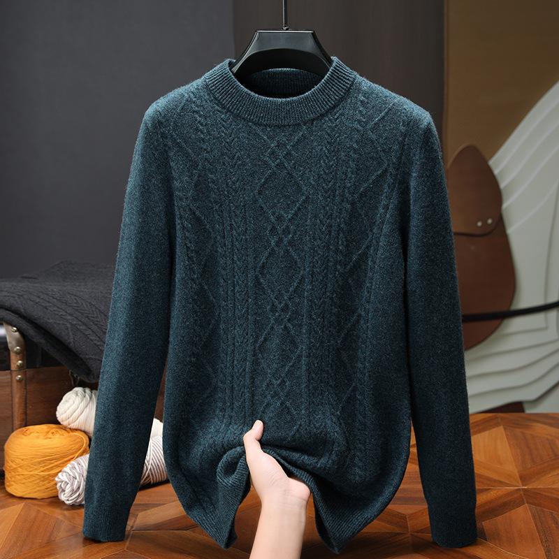 Thickened Autumn and Winter Sweater 100 Pure Men's Round Neck with Knitted Bottoming Shirt High-end Men's Sweater High Sense.