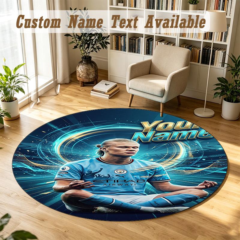 Round Rug Custom NameErling Haaland Pattern Non Slip Carpet Home Floor Decor