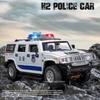 1/24 H2 Police Toy Model Car Alloy Diecast 6 Doors Opened with Sound Light Pull Back Rubber Tire Off-road Vehicles for Kid Gifts
