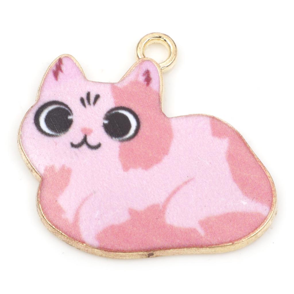 10 PCs Cartoon Enamel Cat Animal Charms Cute Gold Color Metal Pendants for DIY Necklace Bracelets Jewelry Making 23mm x 22mm