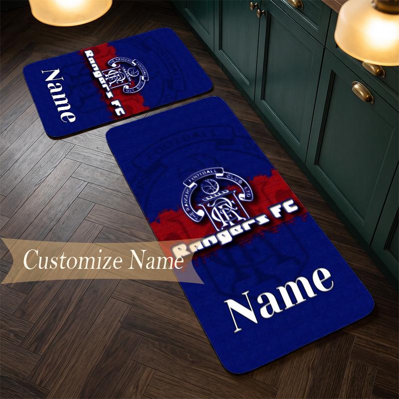 rangers fc (5) Customize Name Flannel Kitchen Mat Soft Non-Slip Kitchen Floor Runner Rug for Home Kitchen Decor