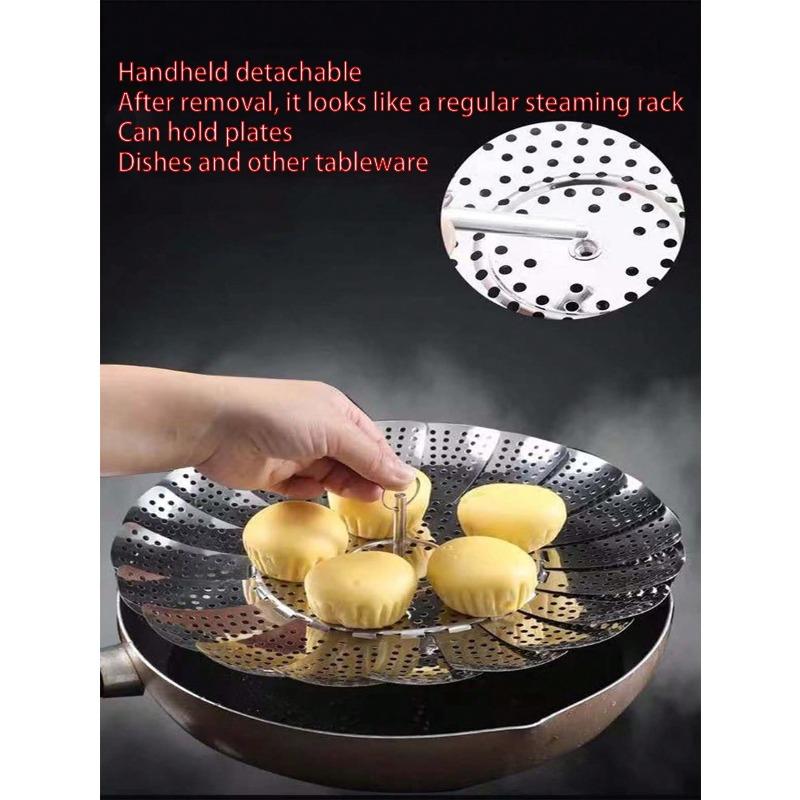 Adjustable Stainless Steel Steaming Rack - 3-Size Foldable Multi-Functional Steamer for Buns, Dim Sum & Fruits (Dishwasher Safe)