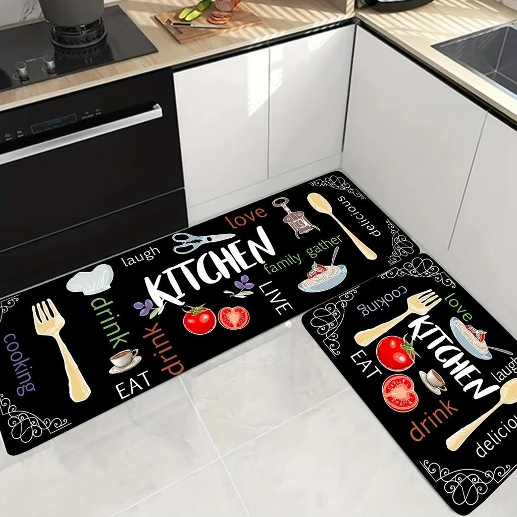 2pc Utensil American Print Rug, Non-Slip And Dirt-Proof, Washable Carpet For Kitchen And Dining Room, Home Decoration.
