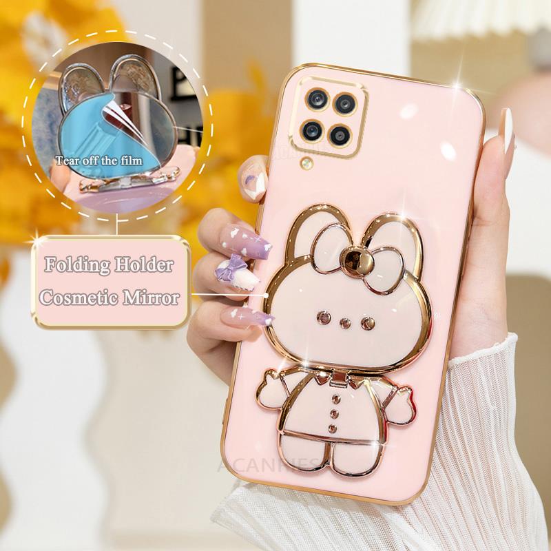 

A 12 22 Роскошный чехол-держатель для зеркала с покрытием для Samsung Galaxy A12 A22 M32 4g 5g A42 M12 M33 M53 Силиконовый чехол-подставка A02 A03 A05 A12 (4G 5G)