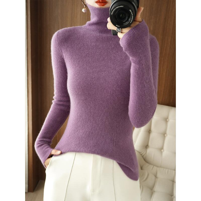 INDFS Women's Fashion Casual Fall Winter Solid Color Print Long Sleeve High Neck Sweaters