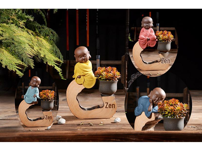 Zen Novice Monk Zisha Ceramic Figurine - Creative Home Tea Pet Ornament