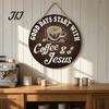 Rustic Home Wall Decor Wooden Coffee Bar Signs, Themed Hanging Sign, Cup Decorative Wood Signs for Breakfast Nook Shape & Round Plaque Farmhouse