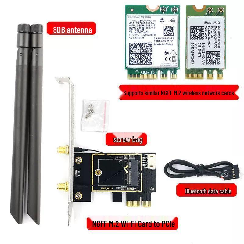 NGFF M2 to PCIe Wireless Network Card Adapter with Antenna Backplate