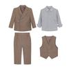 Teen Boys 4 Piece Gentleman Suit Asymmetrical Buckle Blazer Vest Dot Print Shirt Straight Pants Kids Wedding Birthday Formal Photo Matching Outfit