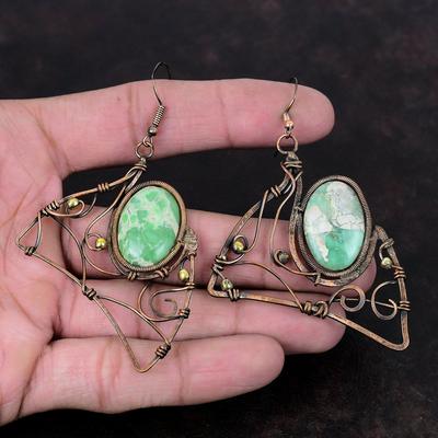 Variscite Earring Copper Wire Wrapped Earrings Elegant Jewelry Handmade Earrings Copper Wire Jewelry Gemstone Earring Gift For Anniversary