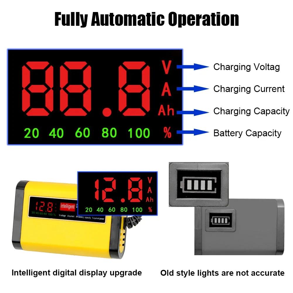 Fully Automatic Car Battery Charger with Digital LCD Display 2A Fast Charge Level 3 for AGM GEL Lead Acid Batteries